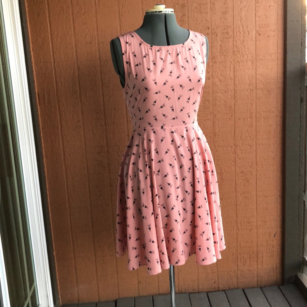 Pink and Black Skater Dress with Zipper